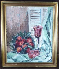 Vintage Oil Painting MCM Expressionist Modernist Still Life Fruit Apple Bittmann
