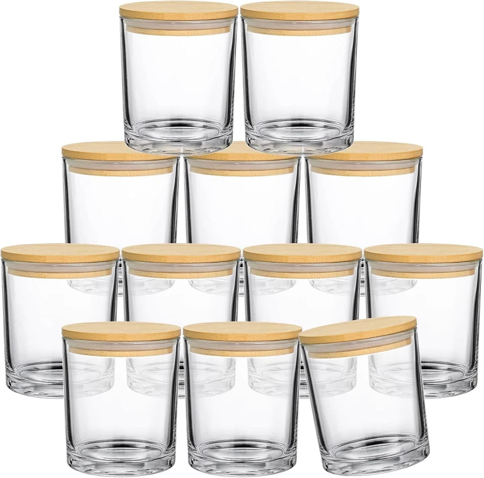 Dishwasher Safe 14oz Glass Candle Jars - 12 Pack with Biodegradable Bamboo Lids - Image 3 of 4