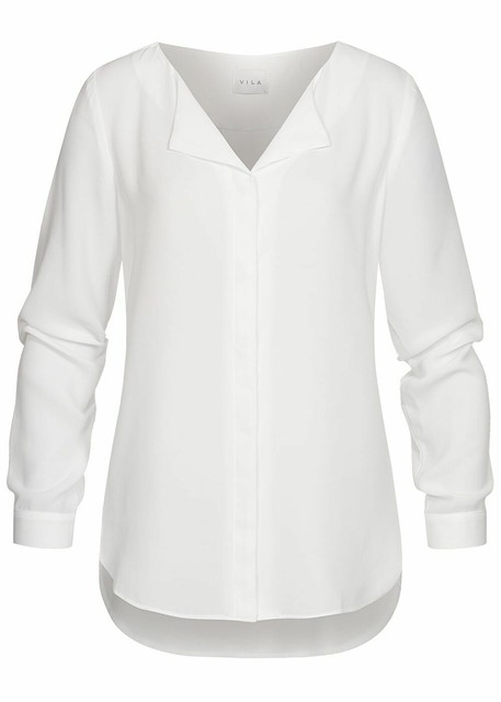 Damen VILA Bluse Langarm leichtes V-Neck Vokuhila Shirt snow weiß B21052720 Damen VILA Bluse Langarm leichtes V-Neck Vokuhila Shirt snow weiß B21052720