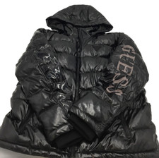 225 GUESS Mens Mid-Weight Puffer Jacket with Removable Hood, Black, L