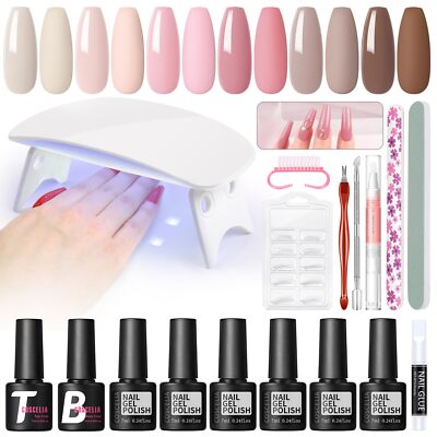 Gel Nail Polish Kit with U V Light Starter Kit Nude Pink 6 Colors Gel Nail Po...