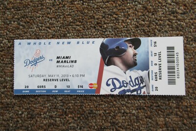 LOS ANGELES DODGERS VS MARLINS 5/11/2013 FULL TICKET ~ OLIVA/GORDON HRs