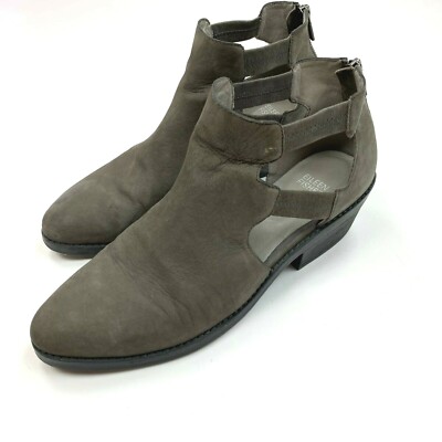 Eileen Fisher Vanda Nubuck Booties Boots Cutout Leather Zip Shoes Women 9.5 Gray