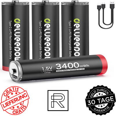 USB-C AA Batterien mit Quick-Charge & 2-in-1 USB-C Ladegerät, Pack zu 4