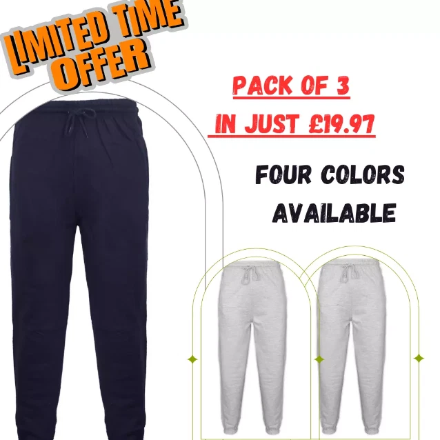 Pack of 3 Mens Fleece Jogging Bottoms Elasticated Joggers Trousers S-5XL
Opens in a new window or ta