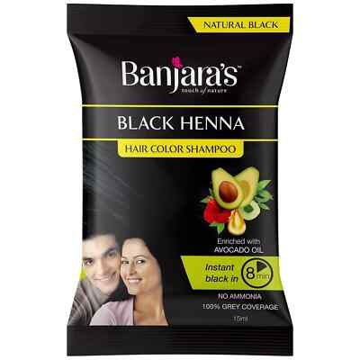 12X Banjara's Black Henna Hair Color Shampoo, 15ml Each