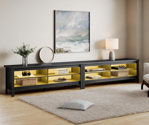 Soporte de TV LED para TV de 100 pulgadas, Centro de Entretenimiento Negro para Consola de TV con Almacenamiento - Imagen 2 de 33