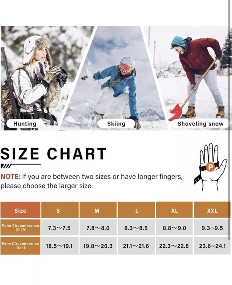 SMALL  Heated Mittens Gloves for Women Men 7.4V 22.2Wh Rechargeable WASOTO