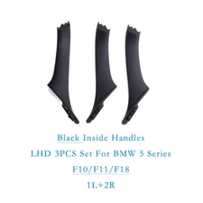 3PCS Interior Door Pull Handles Set Black Trim For BMW 5 Series F10 F11 F18 LHD