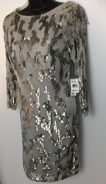 adrianna papell silver beaded dress