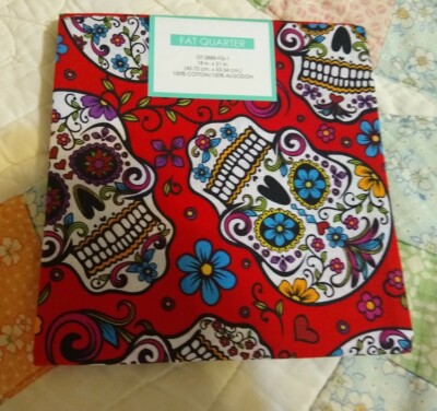 Día de Muertos (Day of the Dead) Red Fabric Fat Quarter 18x21 NEW! Free shipping