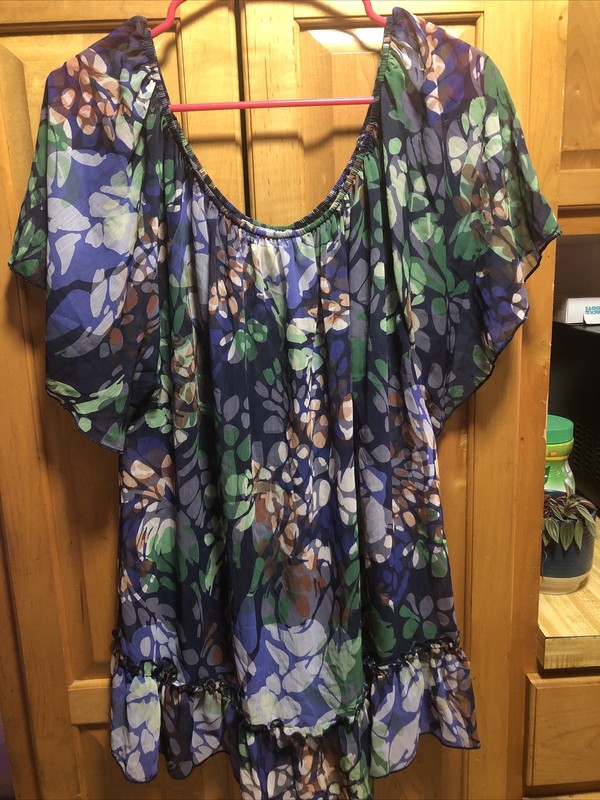 Women’s Plus Size 2X Sushi flower Brand Multi Floral Sheer Short Sleeve Blouse