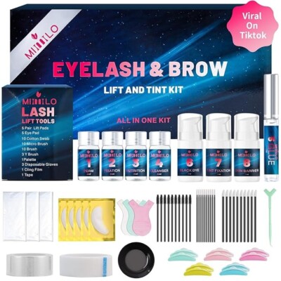 Eyelash Lift Eyebrow Lamination Color DIY 4 in 1 Kit Natural Black Coloring Set