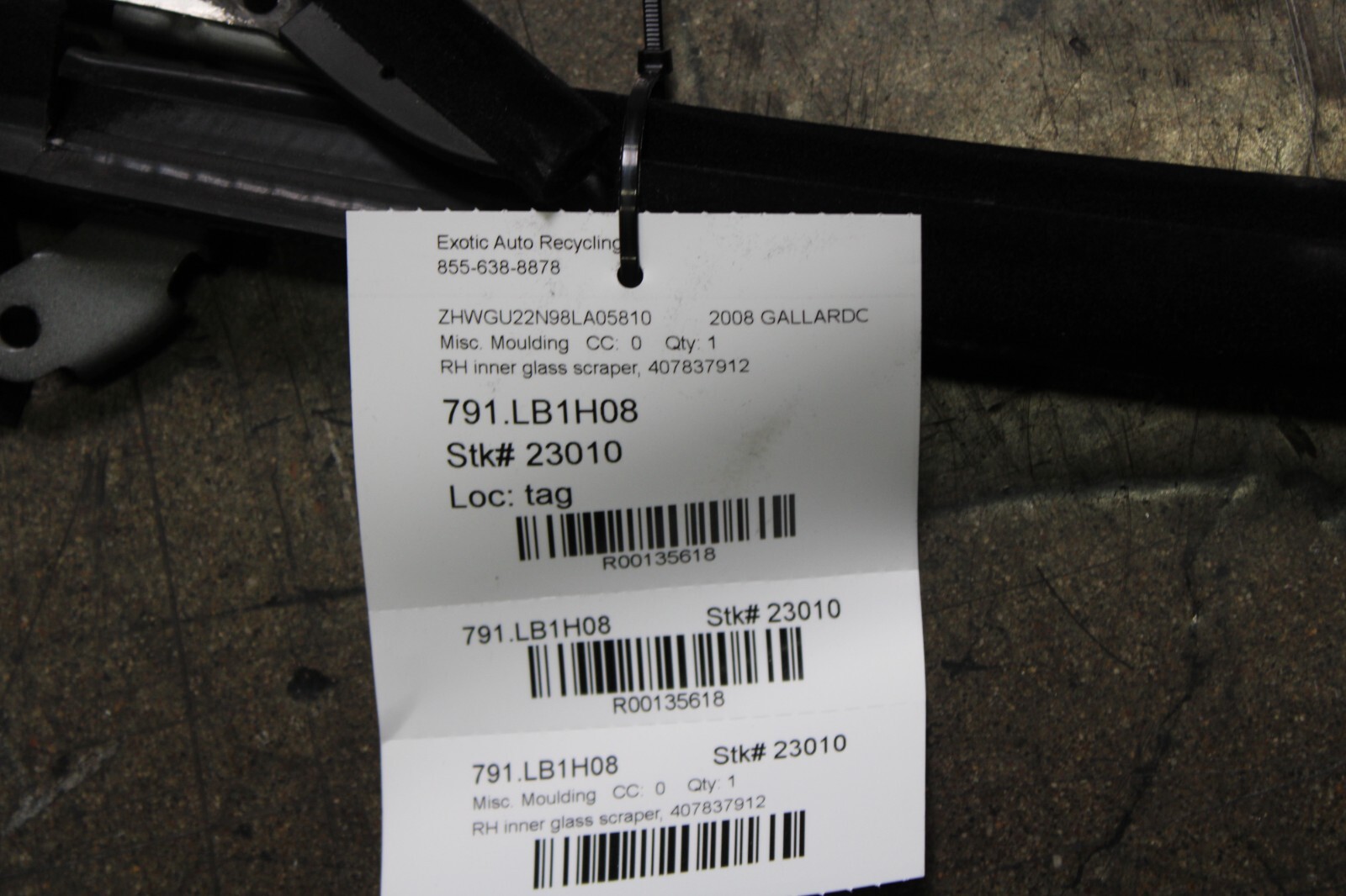 Lamborghini Gallardo, RH, Right, Gasket on Door Moulding, Used, P/N 407837912