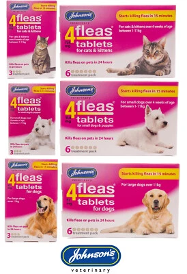 JOHNSONS 4FLEAS TABLETS FLEA TREATMENT FOR CATS, KITTENS, PUPPIES AND DOGS 3/6