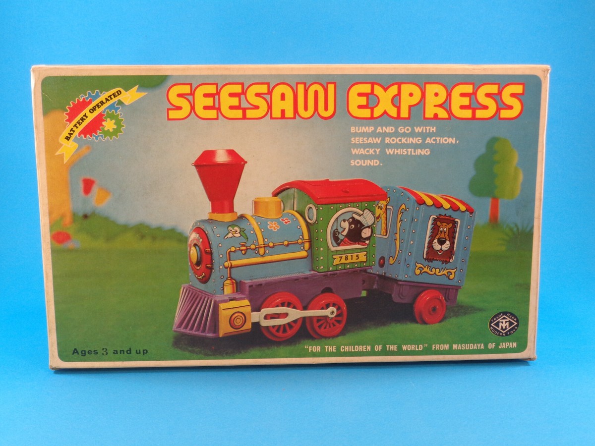VINTAGE 1970's TIN TRAIN SEE-SAW EXPRESS B/O in BOX JAPAN MASUDAYA