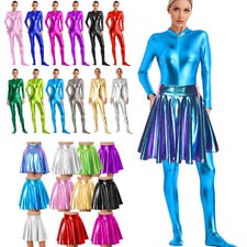 Body donna metallizzato tuta gatto tuta/mini gonna arricciata performance