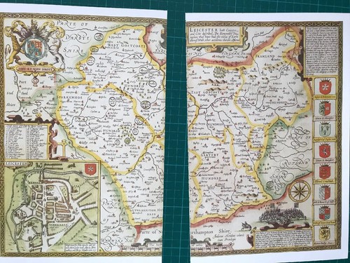 Old Antique Tudor map Leicestershire England: John Speed 1600's 15" x 11 Reprint - Picture 10 of 11