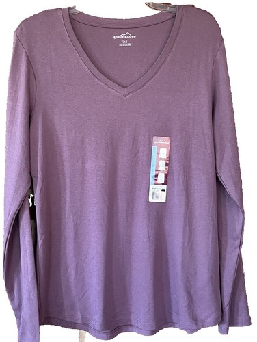 Eddie Bauer Top Womens Size 2XL Gray Knit Cotton V-Neck Long