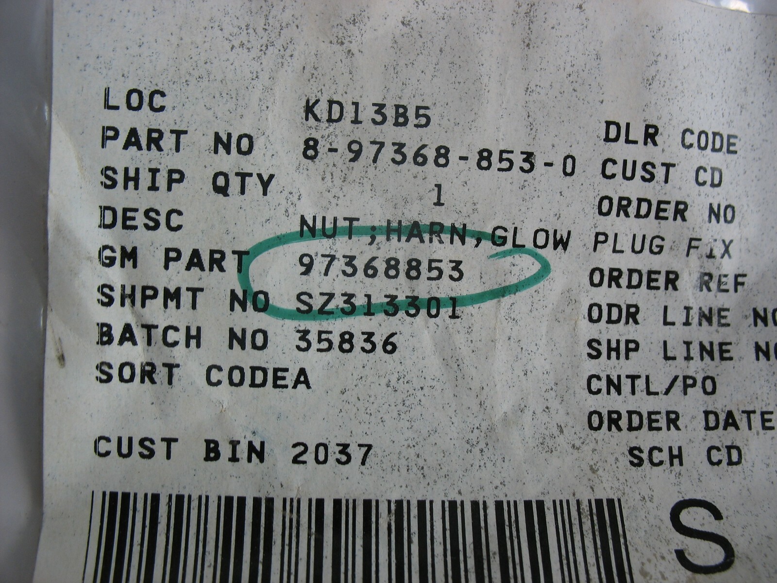 NOS OEM GM General Motors 97368853 Nut Diesel Glow plug Silverado 