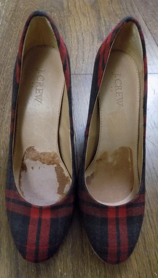 J. Zapatos de salón Crew a cuadros tartán rojo negro 3,5" tacón grueso con clase talla 7 ¡ADORABLES! Foto 2 de 4