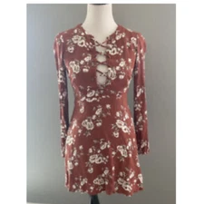 Chloe & Katie Dress Women Small Pink White Floral Tie Lightweight Cottagecore