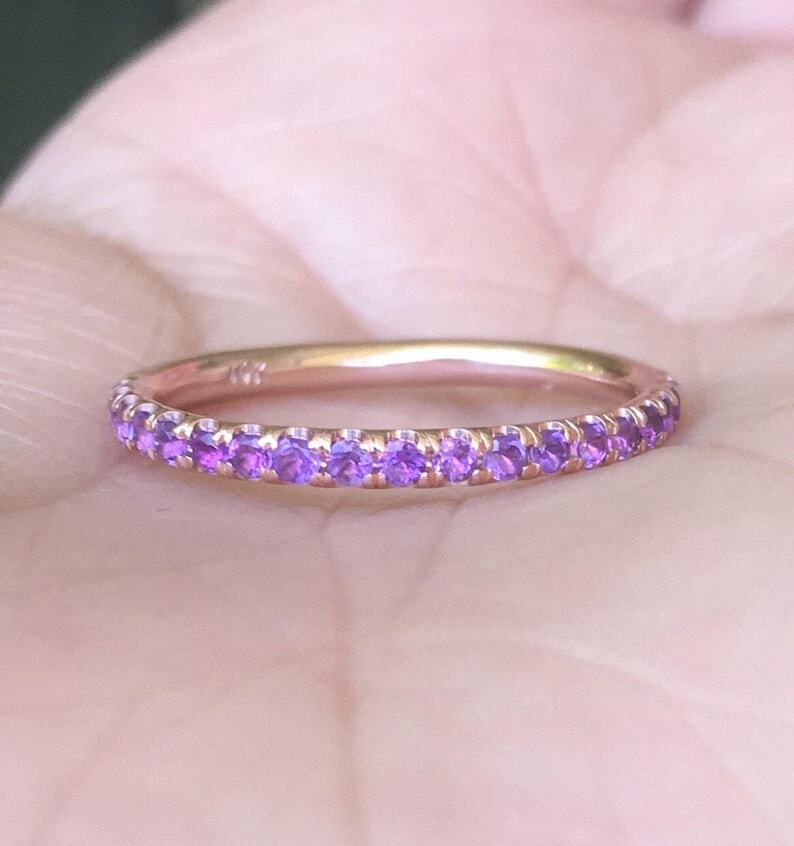 Pave Amethyst Eternity Band 14k Rose Gold Plated Wedding Jewelry Gift