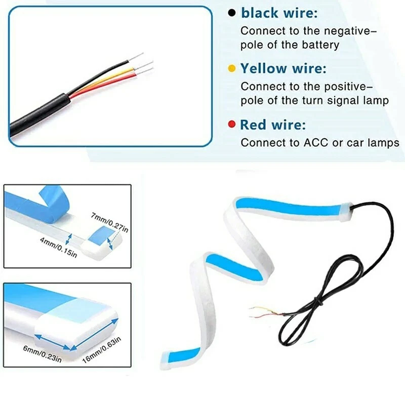 2x 60cm Strisce Fari Auto LED Tubo Flessibile Angel Strip DRL luci bianco ambra - Bild 3 von 4