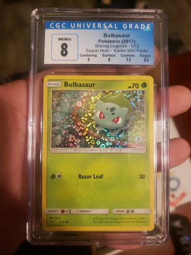 (125) Pokemon CGC 8 2017 Sun & Moon Bulbasaur General Mills Sequin Holo 1/73 