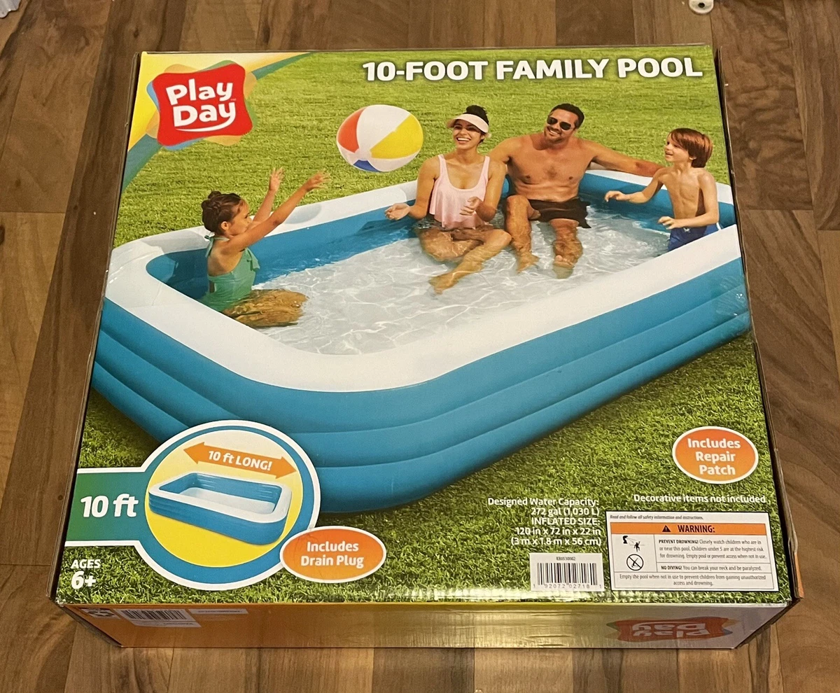 Play Day Inflatable Family Pool 10 Foot Rectangular 120