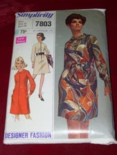 🌺 1968 SIMPLICITY #7803 - LADIES STYLISH RETRO ( 2 STYLE ) DRESS PATTERN 14 uc