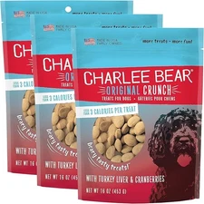 (3 PACK) Charlee Bear Original Crunch Turkey Liver & Cranberries Dog Treats 16oz