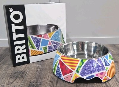 ROMERO BRITTO Pet Dog & Cat Bowl LARGE Blue Landscape MSRP $45.00