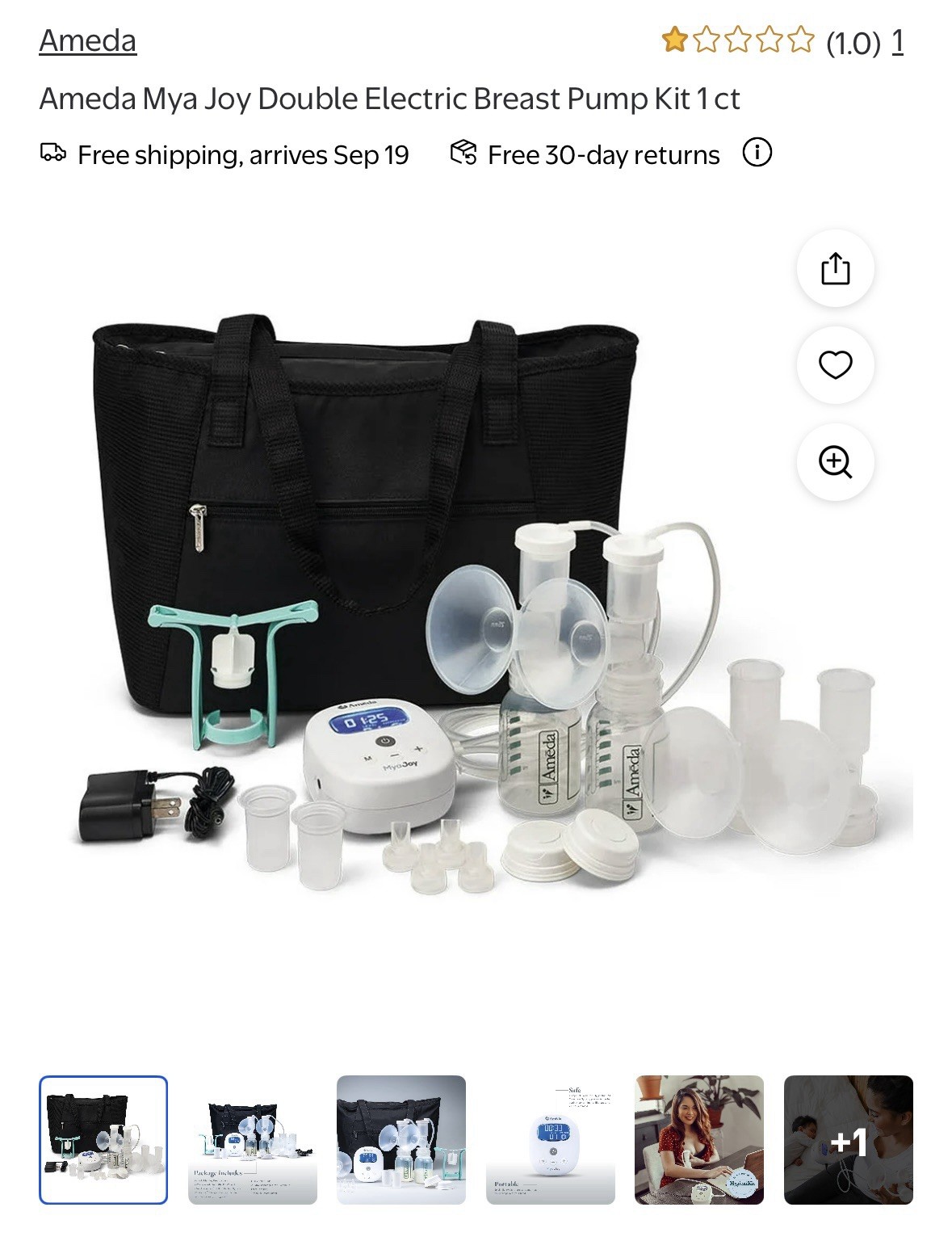 Ameda Mya Joy Breast Pump with Large Tote & Deluxe Accessori