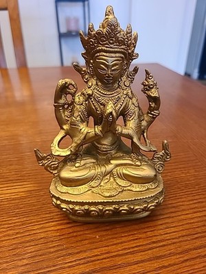 VTG Brass/Bronze/Cast Iron Goddess Tibetan Buddhist Tara Statue Mudra Hands