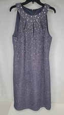 Eliza J Sheath Dress Size Large (14) Blue Gray w/Collar Cutouts Sleeveless Zip