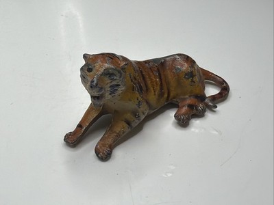 BARRETT & SONS TIGER LIEGEND VINTAGE UM 1945 BEMALT BLEI ZOO SERIE 7cm lang
