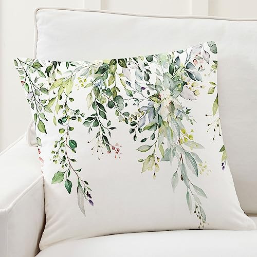 Velvet Floral Spring Green Pillow Covers 16 x 16 Inch Set of 2 Vintage Wild 