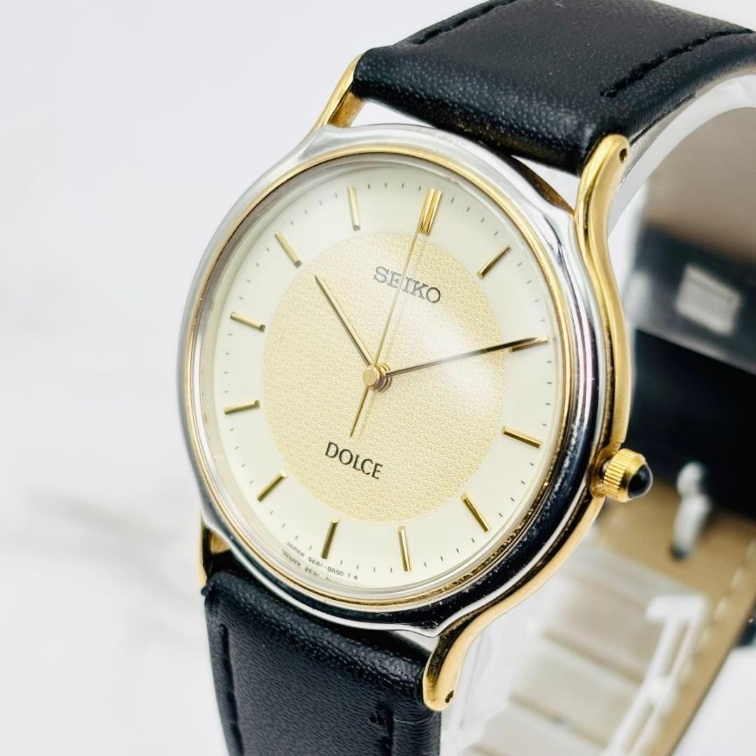 SEIKO Quartz Watch Silver 5E61-0A20 Mens DOLCE 32mm Gold Vintage Japan Comp - vintagewatches.pk