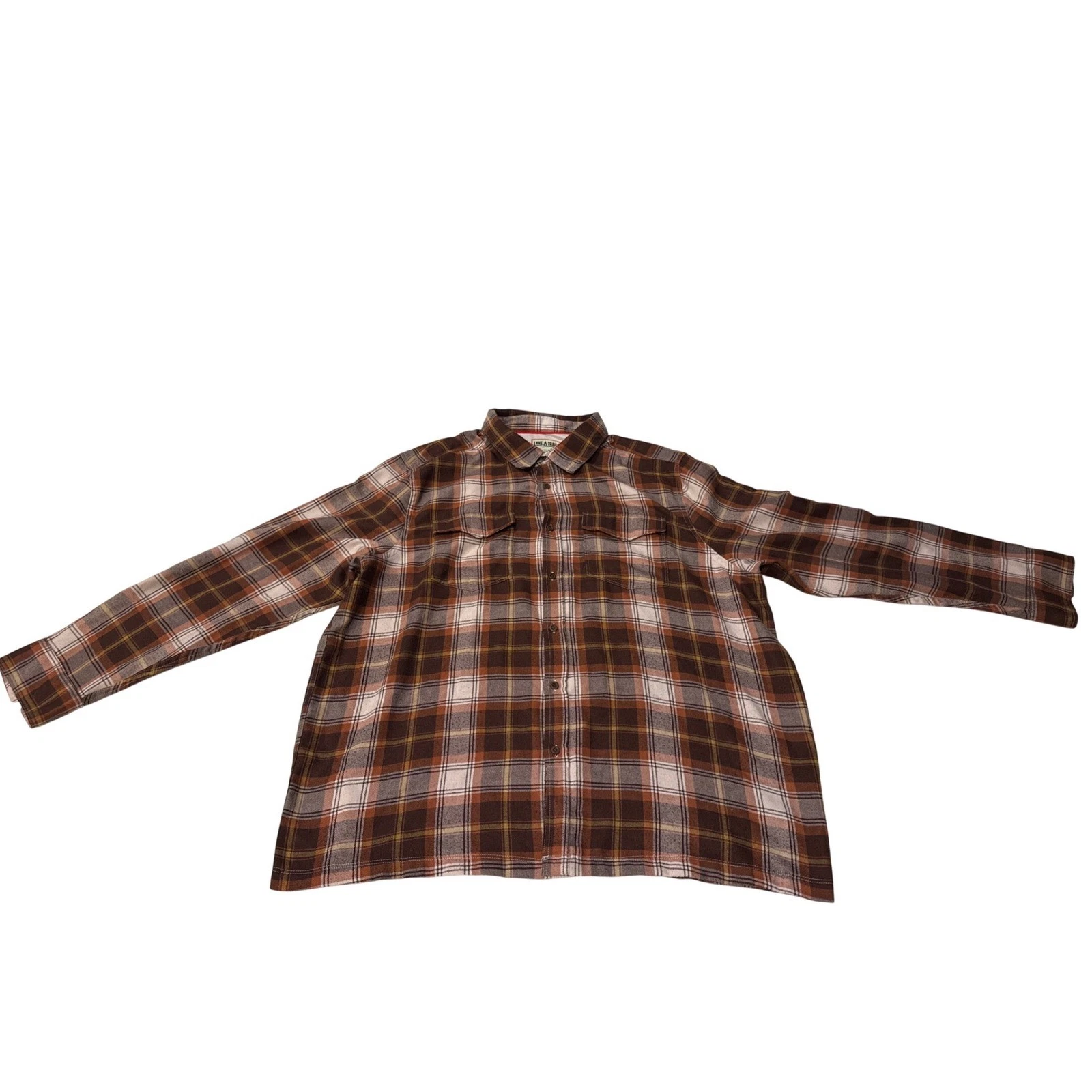 Lake and Trail Mens Flannel Shirt Plaid Brown XXL Recycled Polyester Long Sleeve