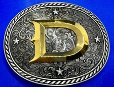 Personalized Initial Letter D Western Gold  Silver Color Raised New Belt Buckle