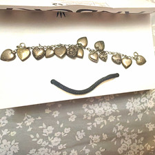 Silver Heart Dangle Charm Cable Chain Bracele...