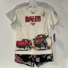 Lightning McQueen Disney Pixar Cars 4-Piece Set Shirt Shorts 2T Boys New