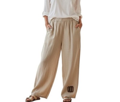 MUDDWORK by Carmen B. | Vintage Women s Natural Flax Blend Pull-On Pants size M