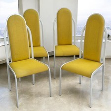 Set 6 sedie vintage – struttura metallo bianco e seduta in tessuto giallo