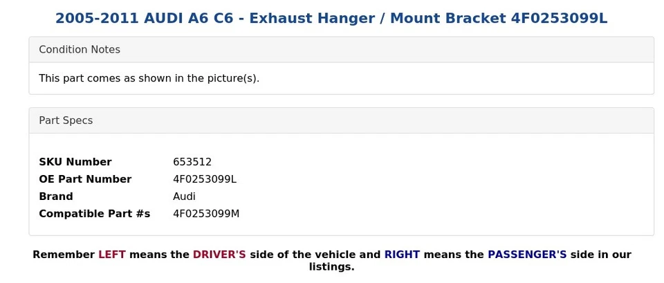 2005-2011 AUDI A6 C6 - Exhaust Hanger / Mount Bracket 4F0253099L - Image 4 of 4