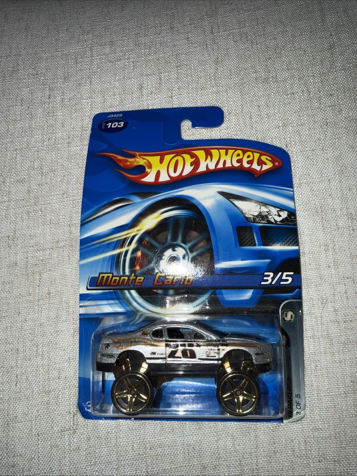Hot Wheels #103 Hi-Rakers 3/5 MONTE CARLO Silver w/Large Silver Pr5 Spoke 2006