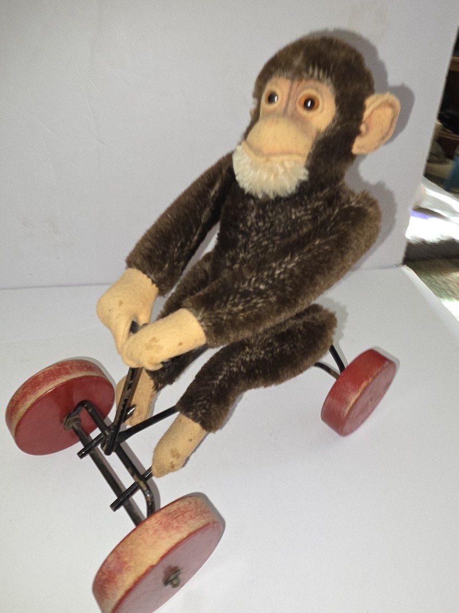 WOW Vintage German Steiff Toy Monkey On Riding Cart Bike | eBay