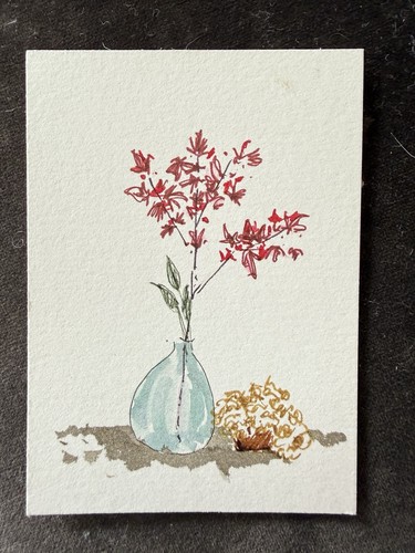 ACEO Original art card Minimalist Pen and Ink on Paper “fall along” OOAK