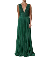 Dolce & Gabbana Metallic Green Sleeveless Plissé Gown Women's Dress